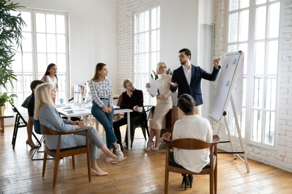 Group of professionals gathered together during a presentation